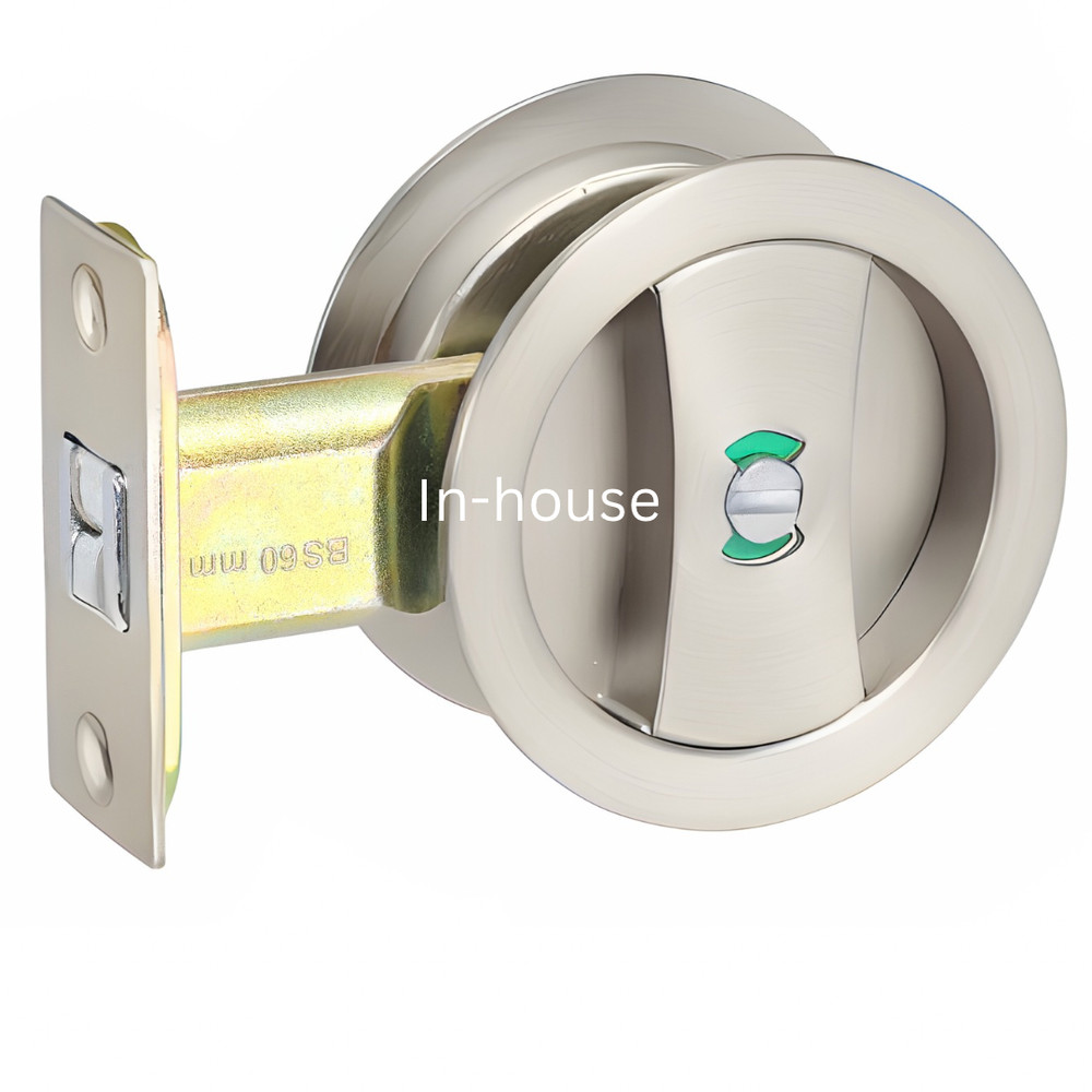 Cavity Sliding door Privacy function set Round Brushed Nickel