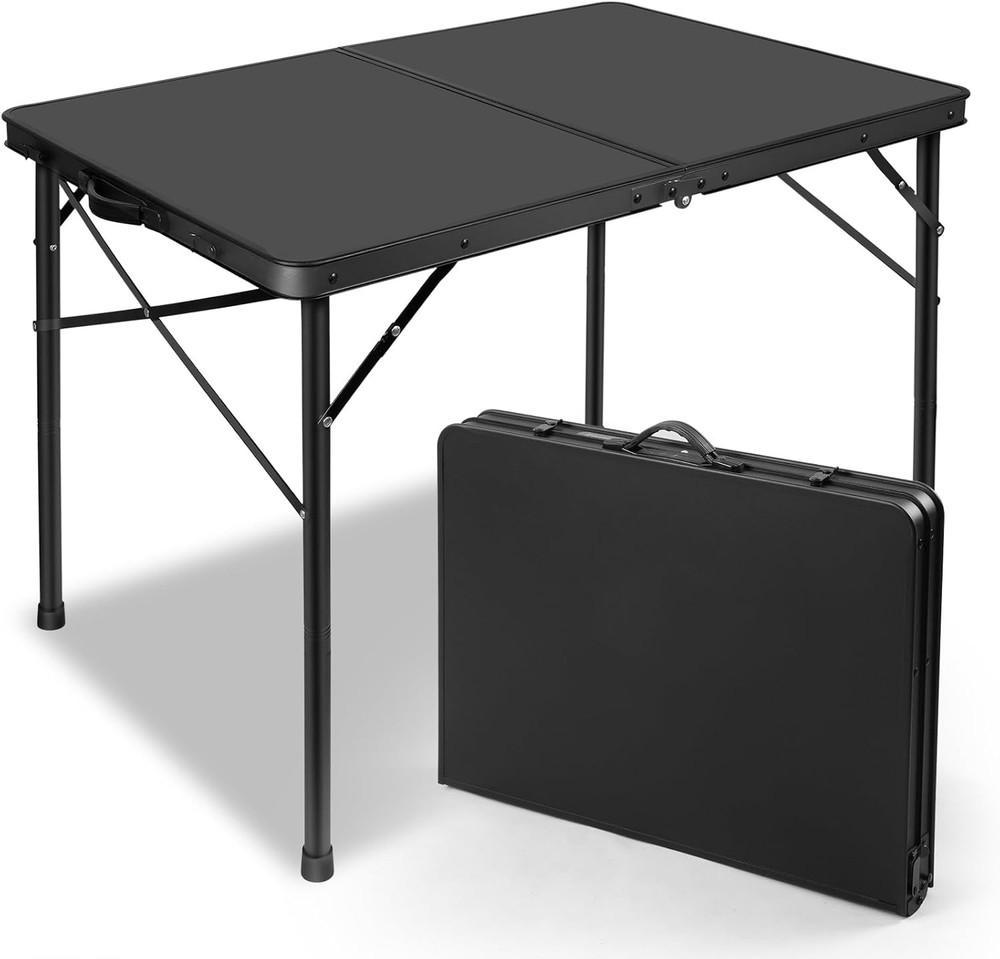 3ft Folding Camping Table Folding Table W/ 3 Adjustable Height Portable Table W/