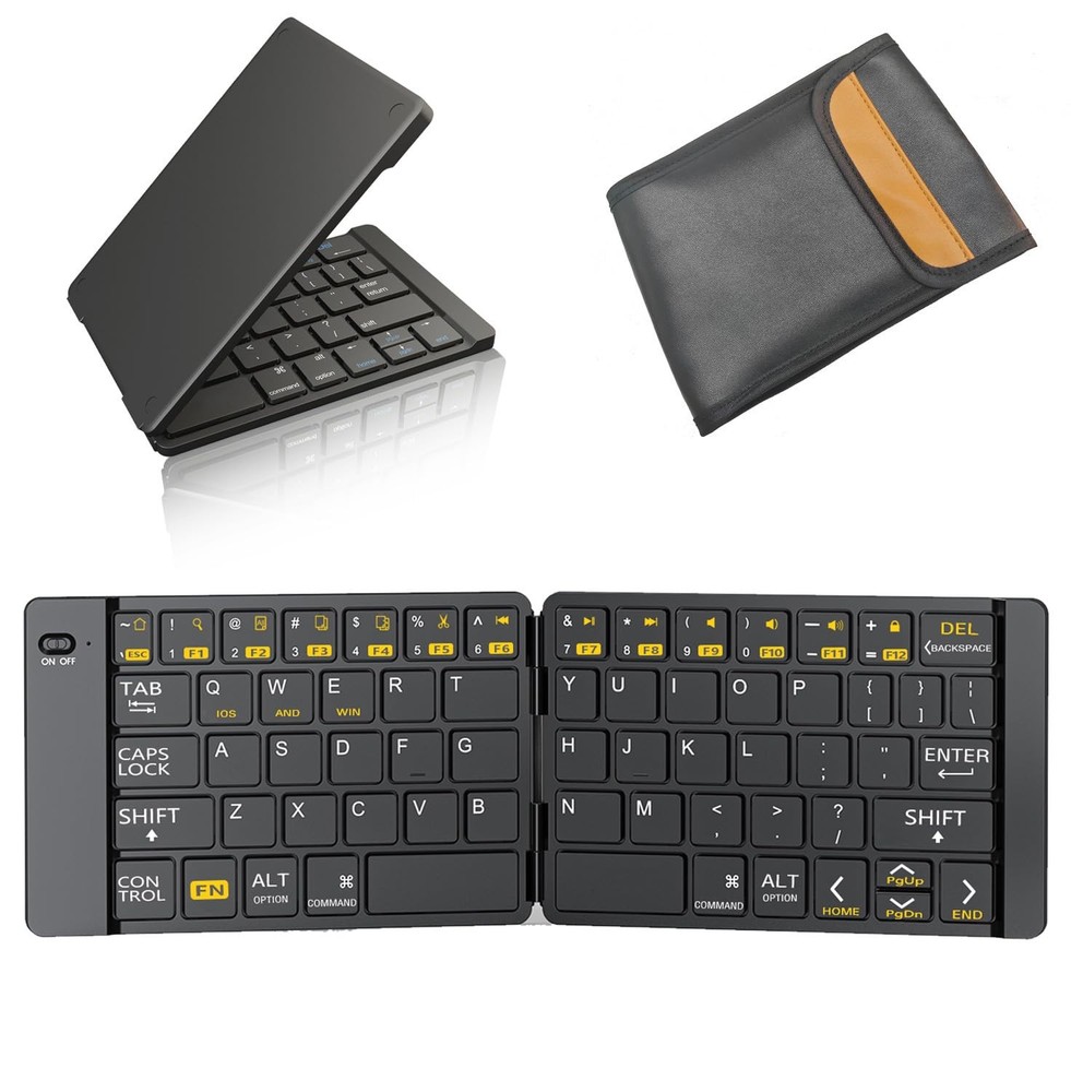 Foldable Bluetooth Keyboard Rechargeable Full Size Ultra Slim Storage Bag
