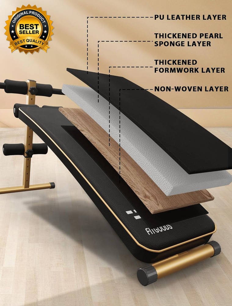 Sit up Bench, Adjustable Workout Bench for Ab Exercise, Curved Incline/Decline S