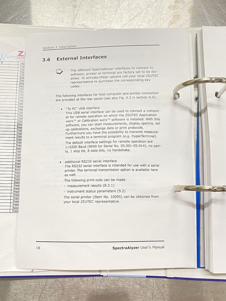 Zeutec Spectra Alyzer - Users Guide / Instructions Manual