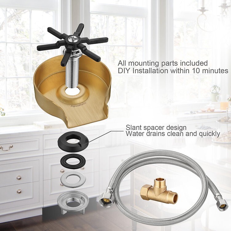 AguaStella ASR01BG Brushed Gold Stainless Steel Glass Rinser Cleaner