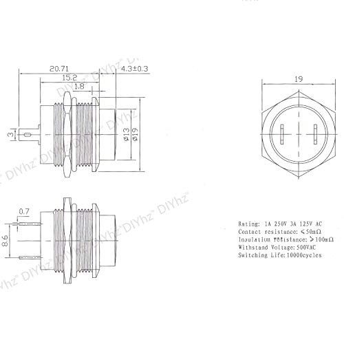 Momentary Push Button Switch Mini No Lock Round Switch AC 250V / 3A Black Cap