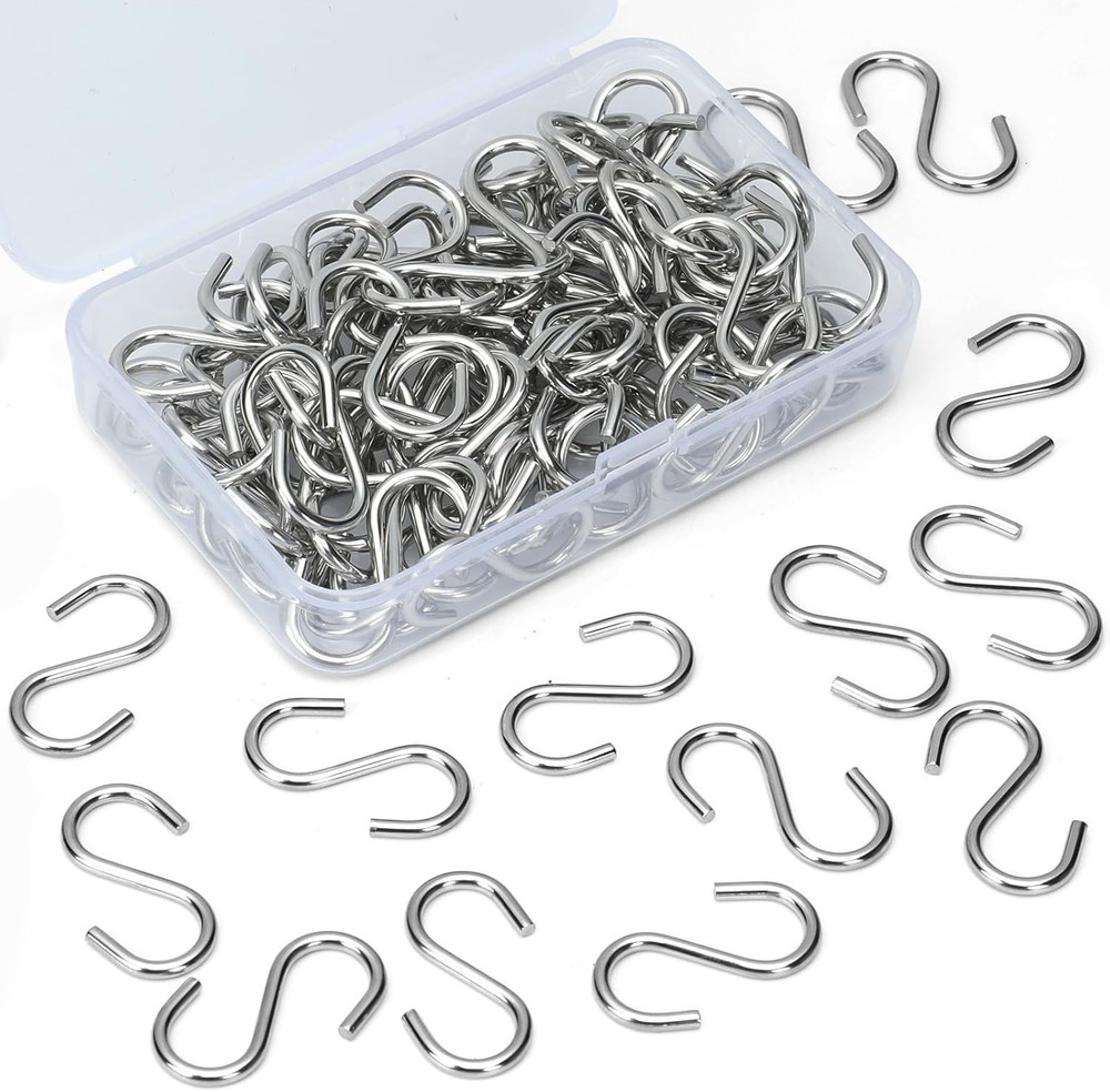 Versatile 100 Pack 1 Inch Mini S Hooks - Rust Resistant Silver Hooks for Crafts
