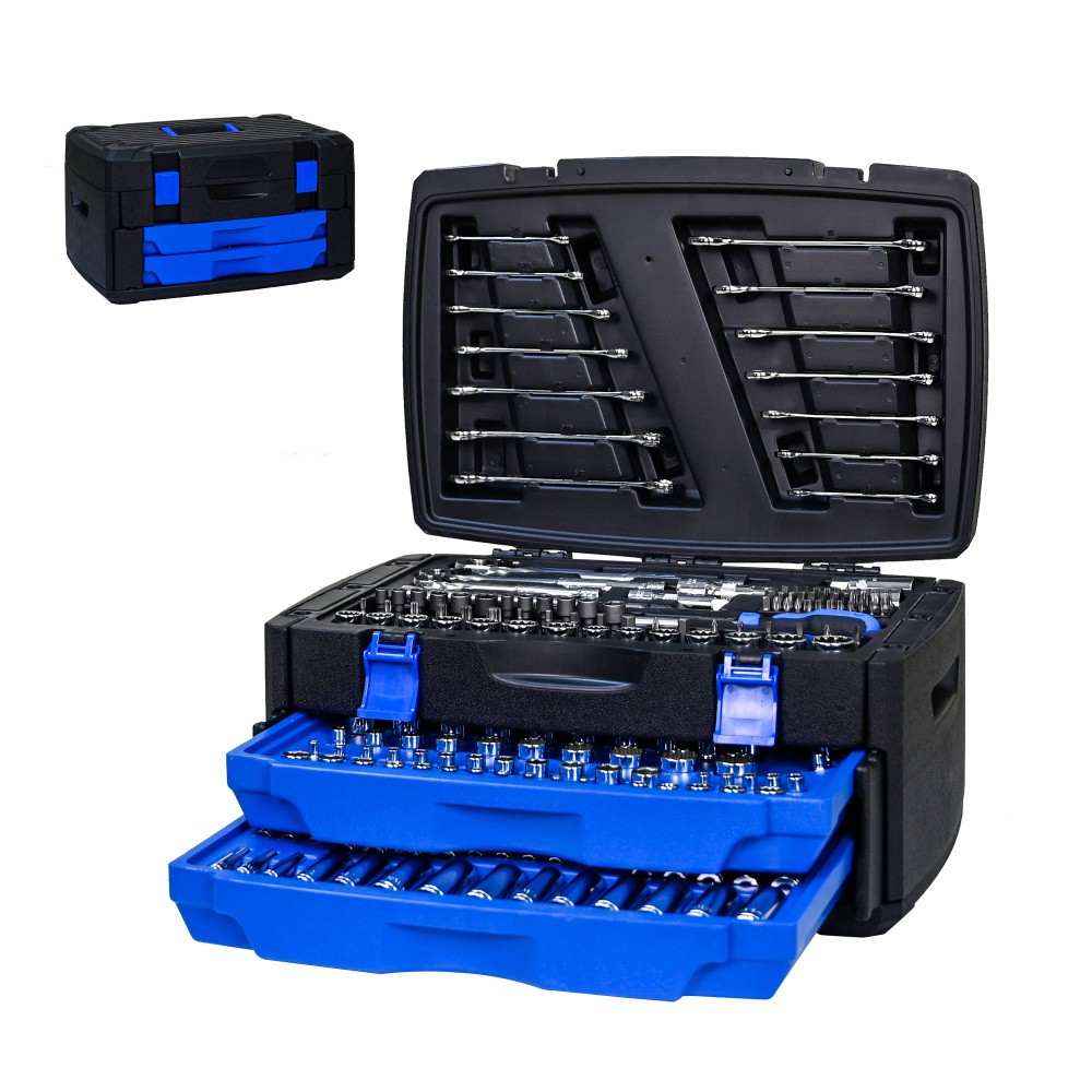Black Hand Tool Box Organizer with 266 Pcs Toolset Portable Mechanics Tools Kit