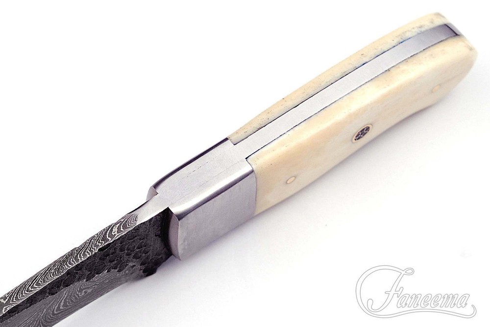 Hand Forged Damascus 4.5" Knife with Hammerwork and Bone Handle