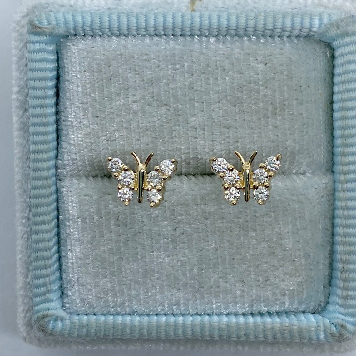 2Ct Round Real Moissanite Dainty Butterfly Stud Earrings 14K Yellow Gold Plated