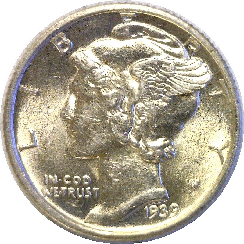 1939-D 10C Mercury Dime Silver AU