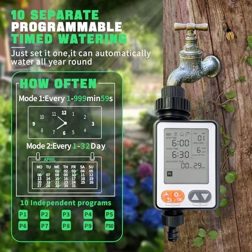 Sprinkler Timer for Garden Hose, 10 Programmable Water Timer with with Auto