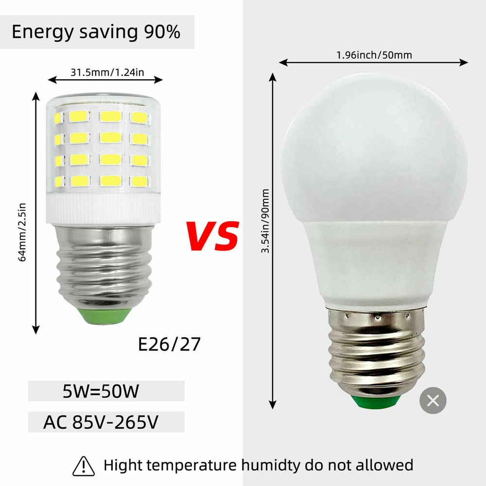 2pcs E27/E26 LED Light Bulb 48-5730 Ceramics Corn Lights fit Refrigerator