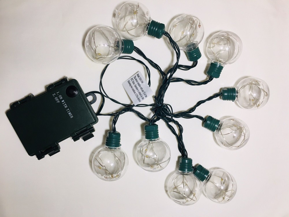 Garden Lights 10 Globe Sphere Wire LED Battery Timer Indoor/ Outdoor String 6 ft