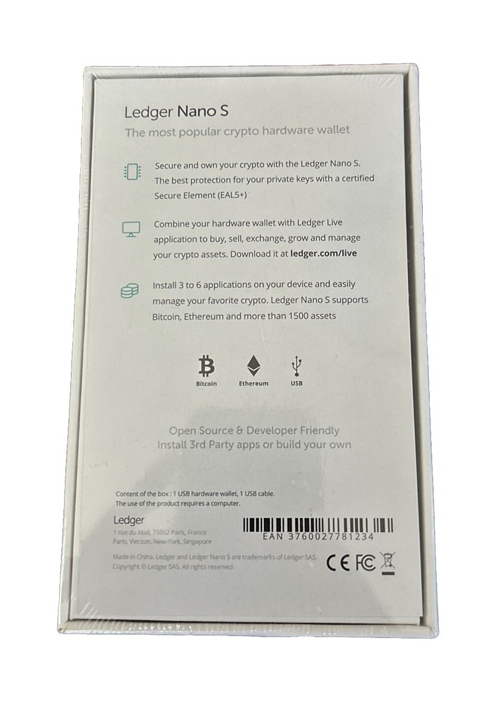 Ledger Nano S Cryptocurrency Bitcoin Hardware Wallet - Matte Black