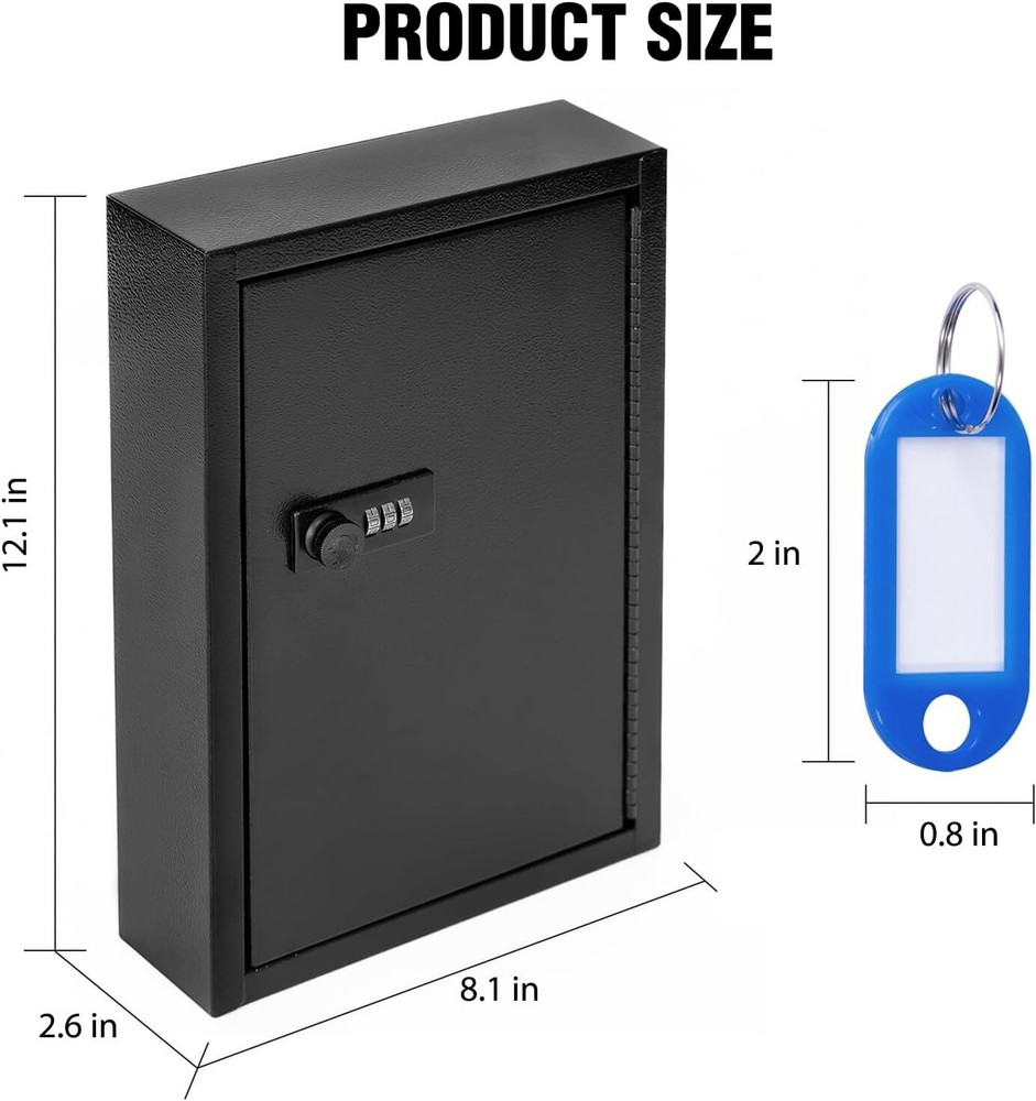 Key Box Wall Mount with Code, Key Cabinet Lock Box for 40 Keys, Metal Key Sto...