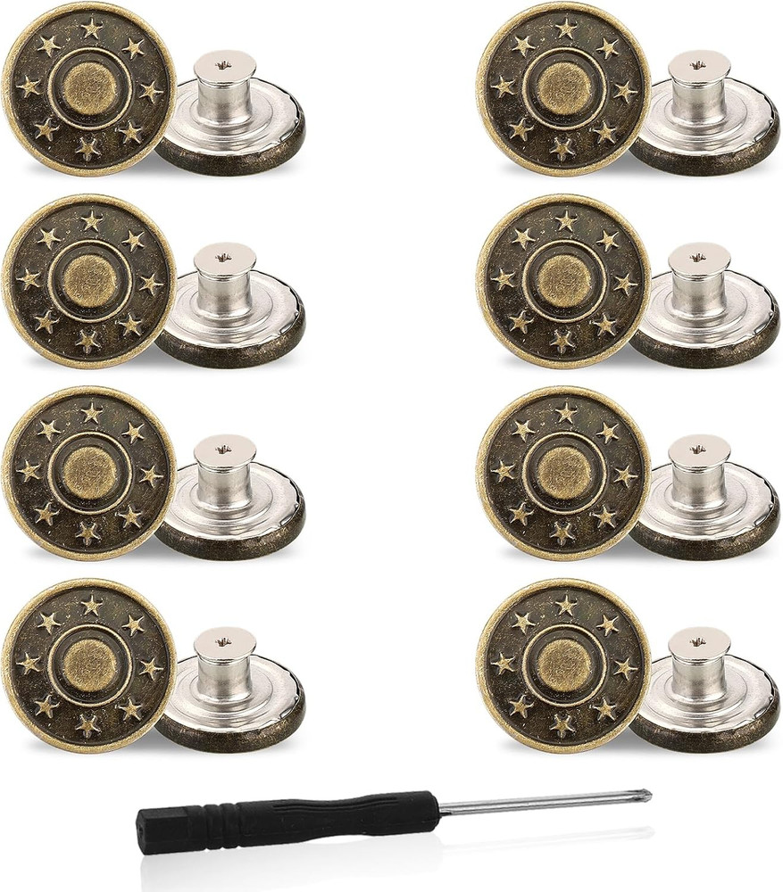 8 PCS Replacement Jean Button No Sew Screw Buttons 20mm Adjustable