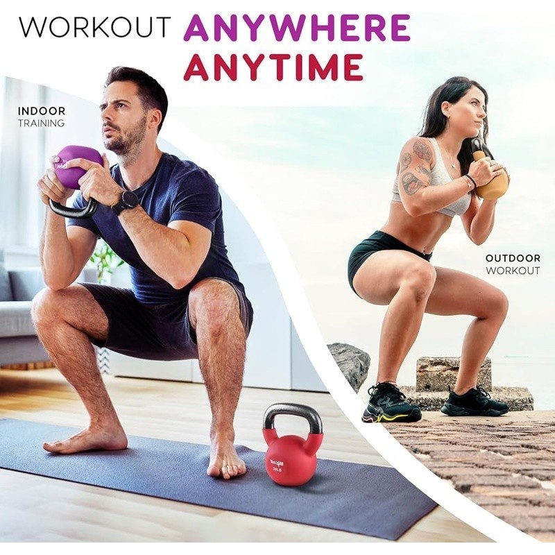 Solid Cast Iron Kettlebell Neoprene Coating Adjustable Weights Home Gym 15LB
