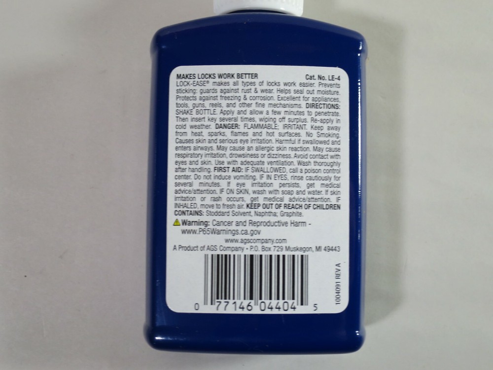 AGS Lock-Ease Graphited Lock Fluid 3.4oz. Makes Locks Work Better
