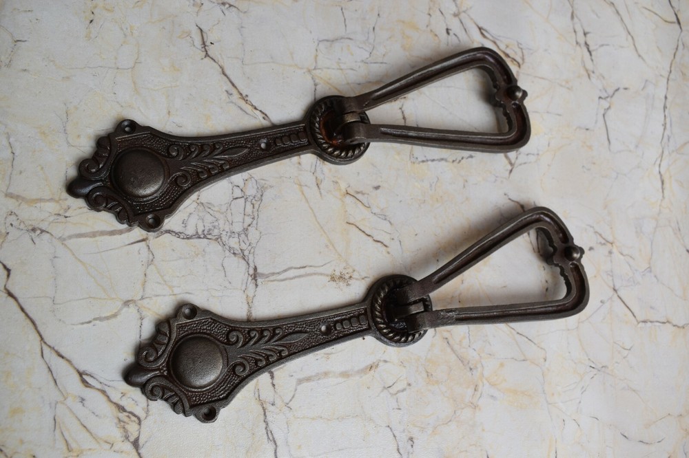 Vintage Cast Iron Victorian Door Gate Pull Knobs Knocker Handle Ring 2 pic