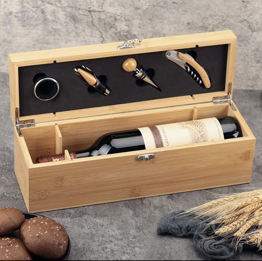 Wine Gift Box with w/ Accessories Set Bamboo Wood