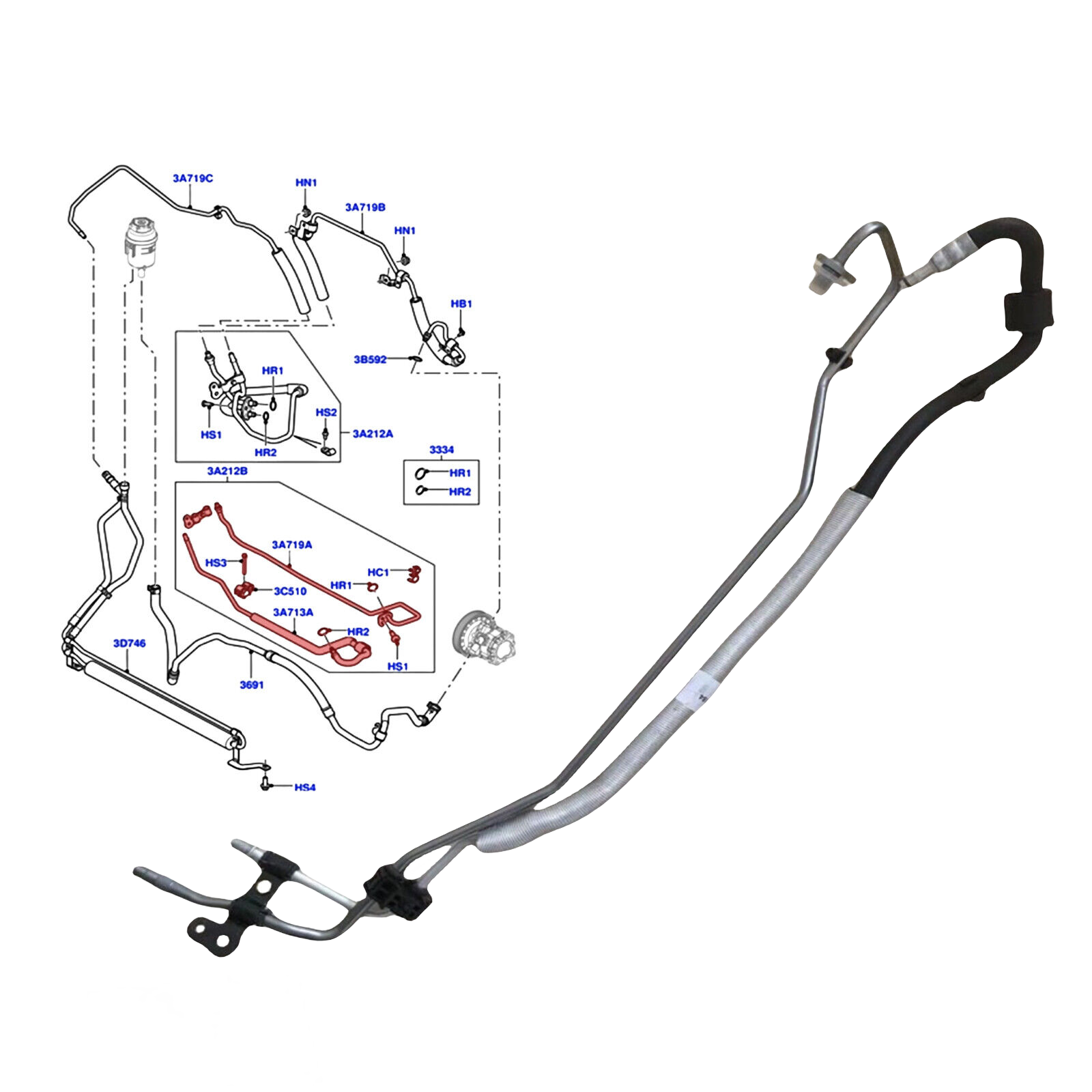 NEW LR029184 Power Steering Pressure Hose Line For 3.2L Land Rover LR2 2008-2012