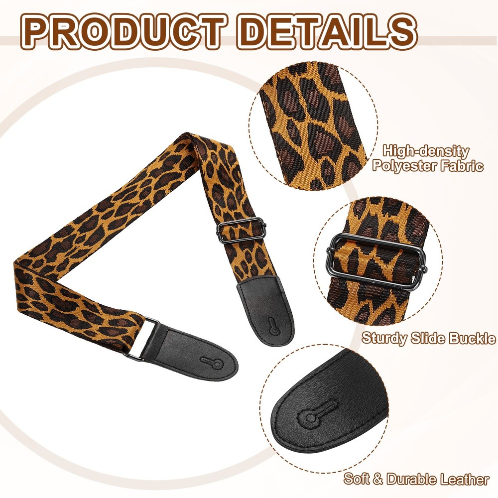 Guitar Strap, Adjustable Straps with Black Buckle, Brown Leopard