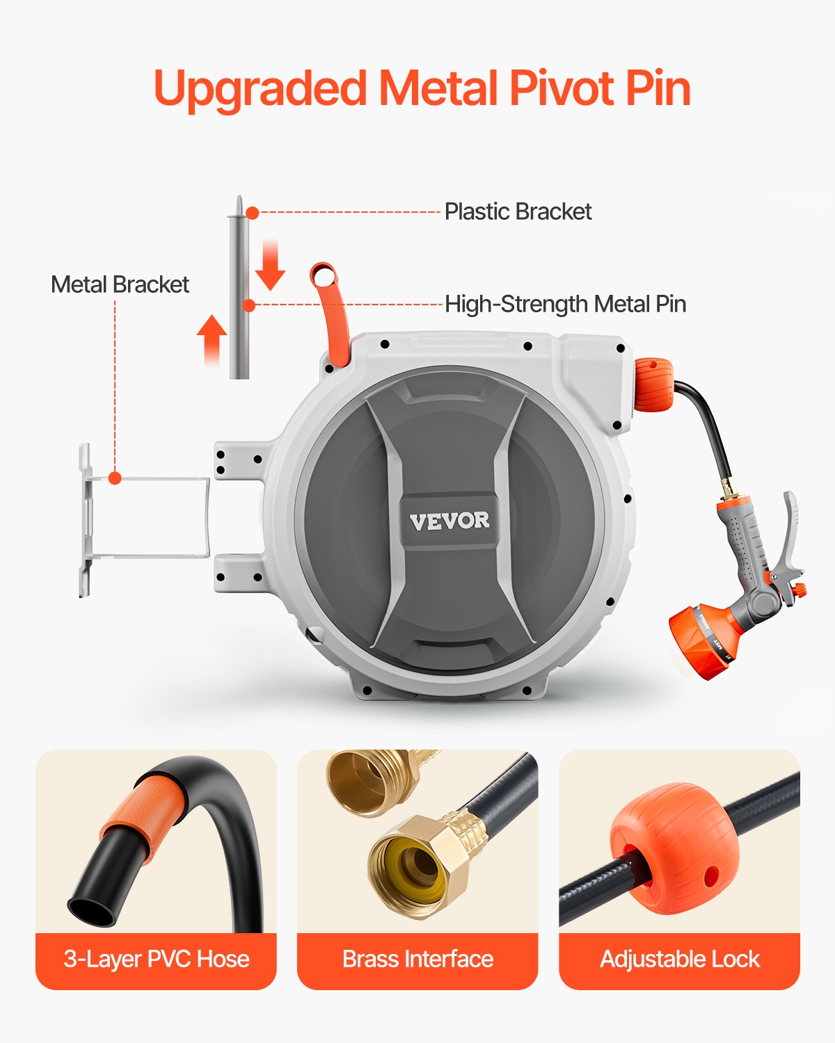 VEVOR Retractable Garden Hose Reel 5/8 in x 100 ft Wall Mounted