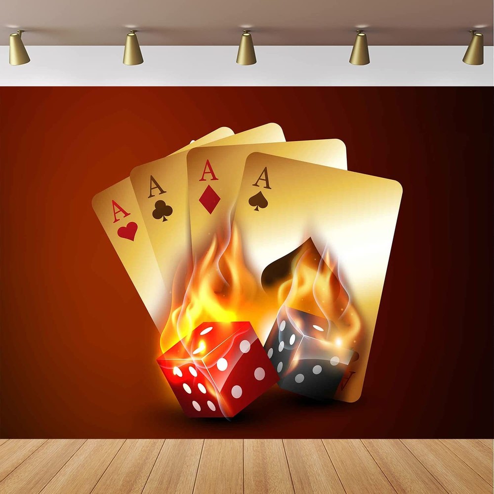 7x5ft Dice Flame Red Casino Backdrop for Celebratory Events Includes Polyeste...