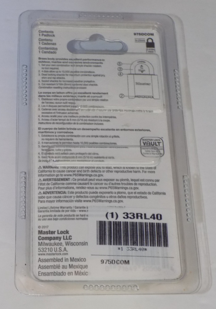 Master Lock Commercial Heavy Duty Combination Lock Padlock Model 975DCOM