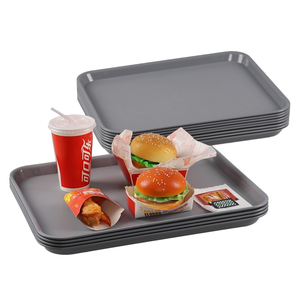 12-Pack Plastic Fast Food Service Trays, Rectangular Cafeteria Tray