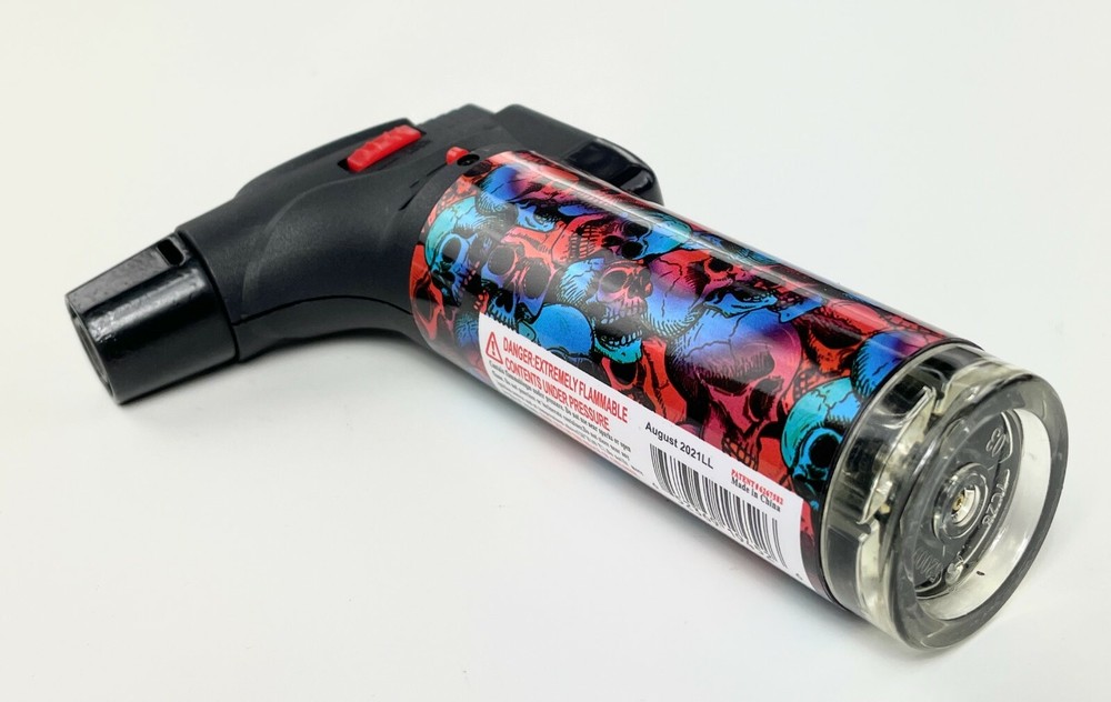 12 Pack Jumbo 4" Single Jet Flame Torch Gun Lighter Refillable Lockable Skull