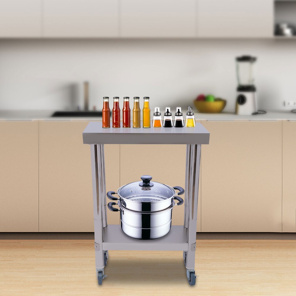 Commercial Stainless Steel Work Table w/ Undershelf+Wheels Shelf Prep Table