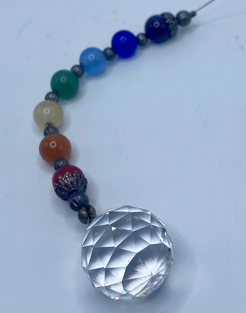 Multi Sided Clear Crystal Ball Chakra Ball  Healing With  Hanging Seven  Beads