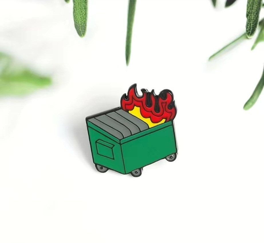 DUMPSTER FIRE Everythings Fine Enamel Lapel Pin NEW