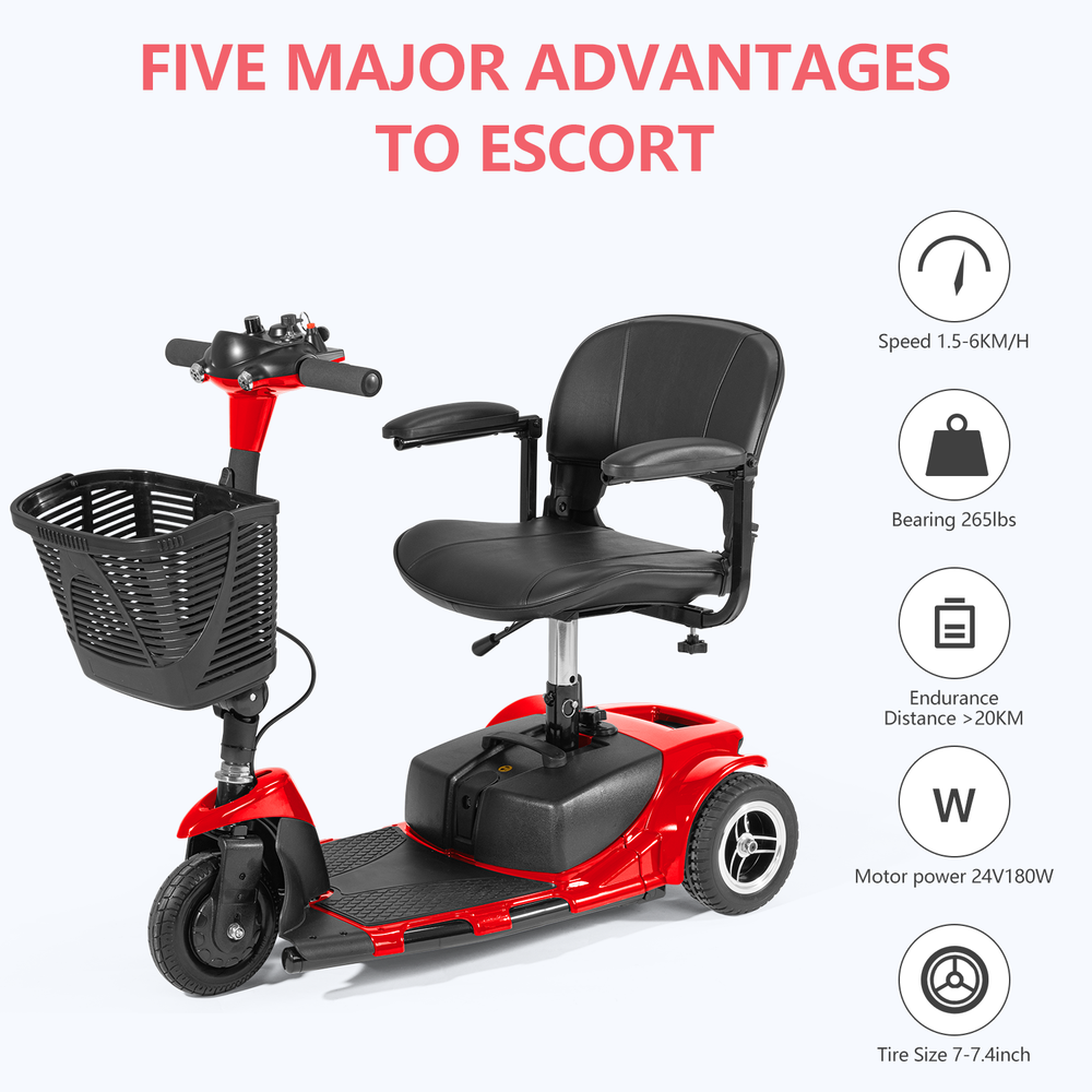 3 Wheel Mobility Scooter Electric Powered Mobile Folding Wheelchairs Device