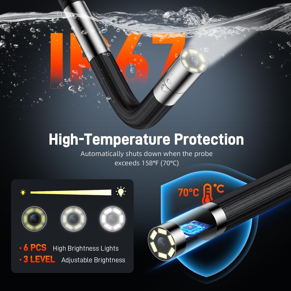 Two-Way Articulating Borescope with Probe Hover Lock, 6.2mm Endoscope Camera ...