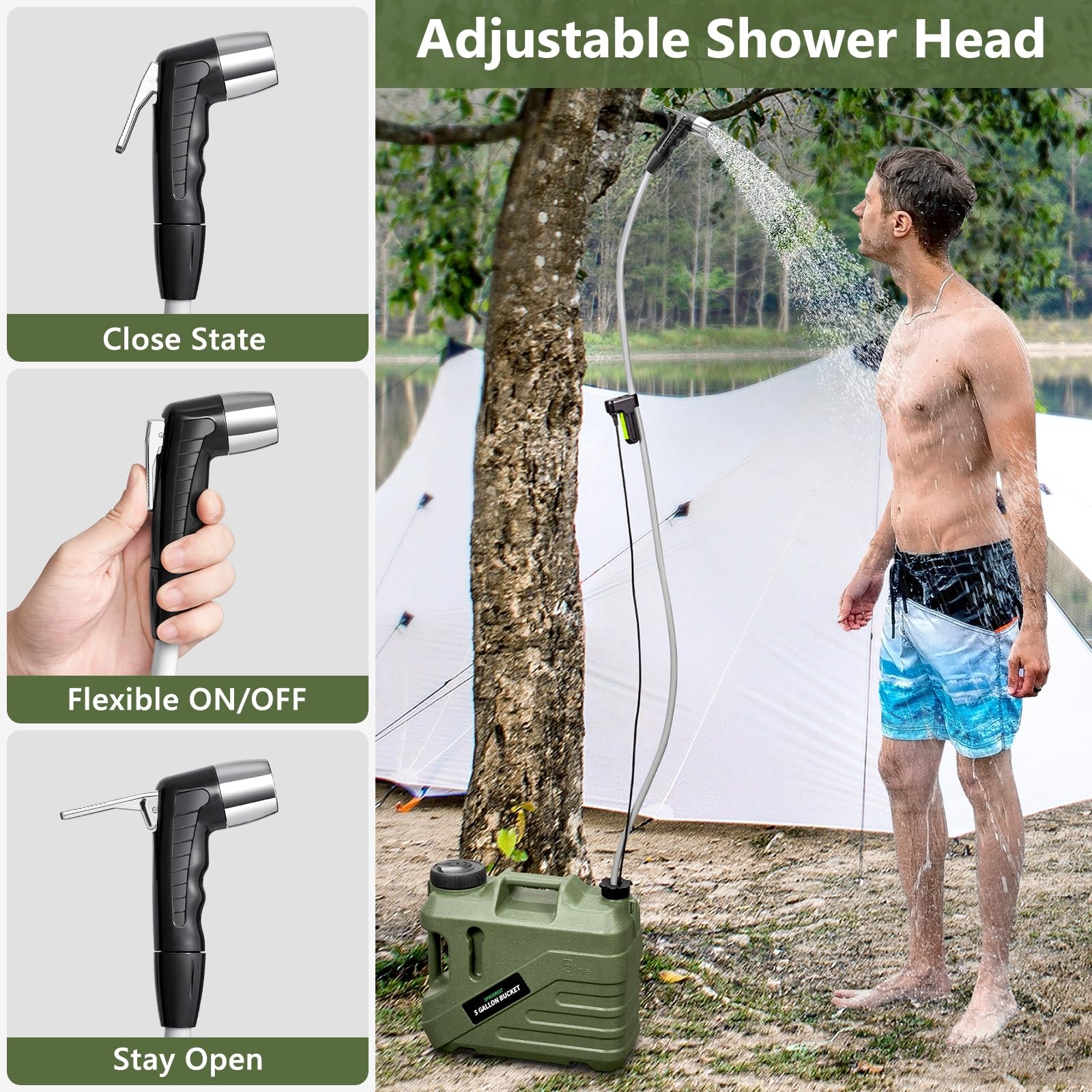 Portable Shower for Camping with Integrated Design – Spill-Resistant, Electri...