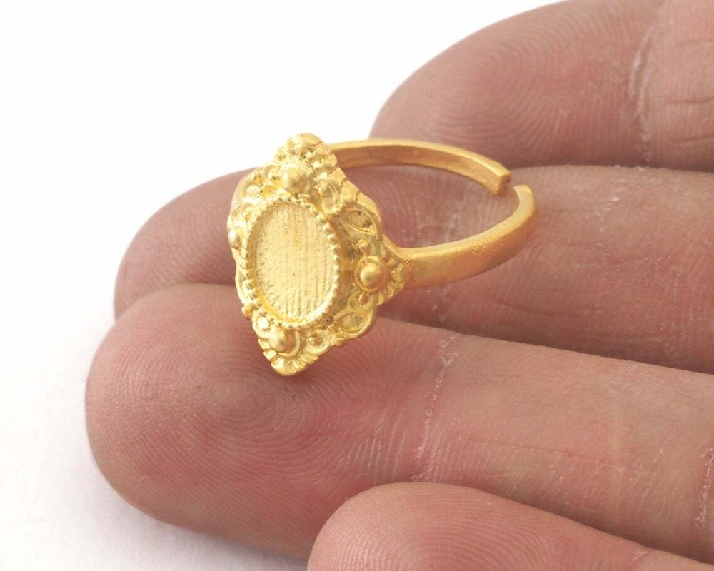 Adjustable Ring Bezel ( 8x6mm setting ) Matte Gold Plated Brass 8US size 2633