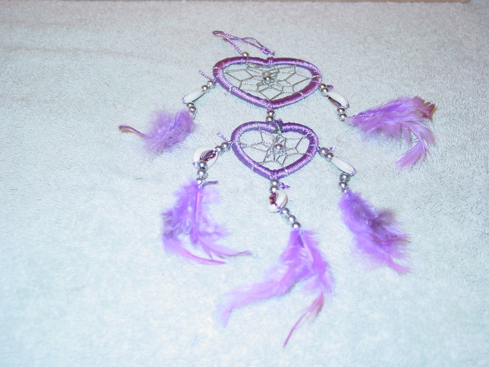 DREAMCATCHER WITH SHELLS HEART SHAPED LAVENDER COLOR 2 RINGS