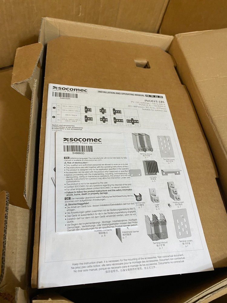 Socomec 87P11041 Inosys M 1500VDC 1+1P 400A UL Load Break Switch