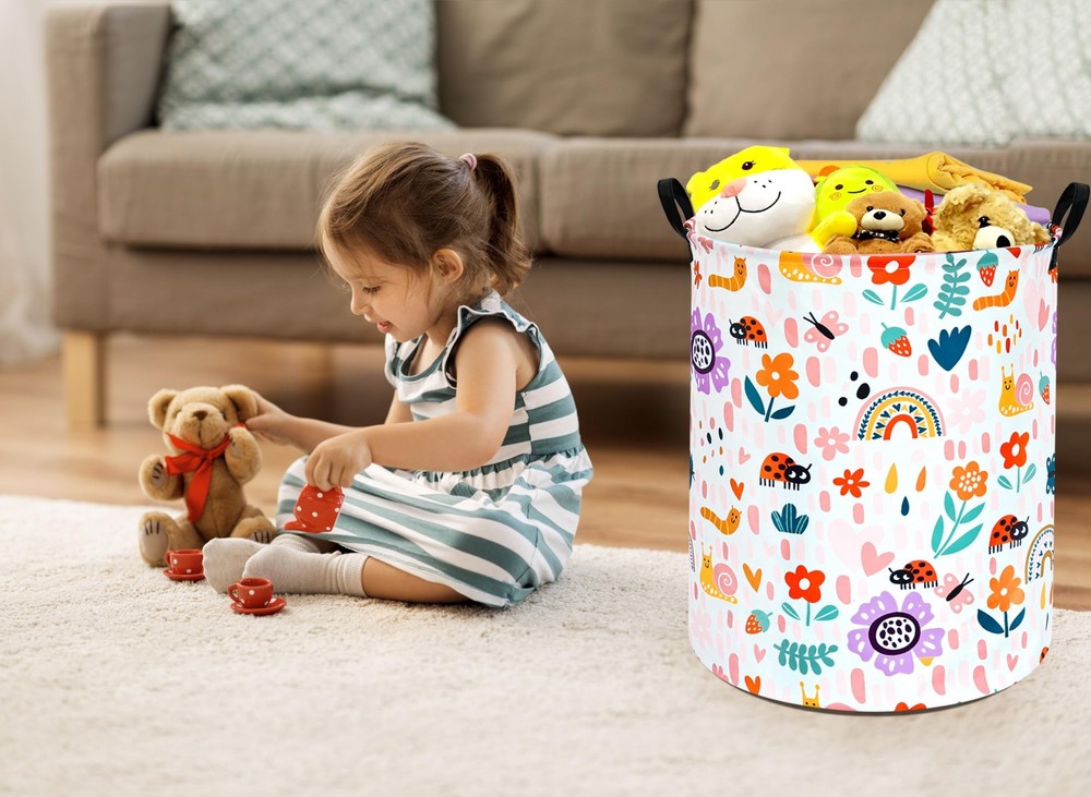 HUAYEE Round Ladybug Pattern Laundry Hamper Storage Basket Fabric Material St...