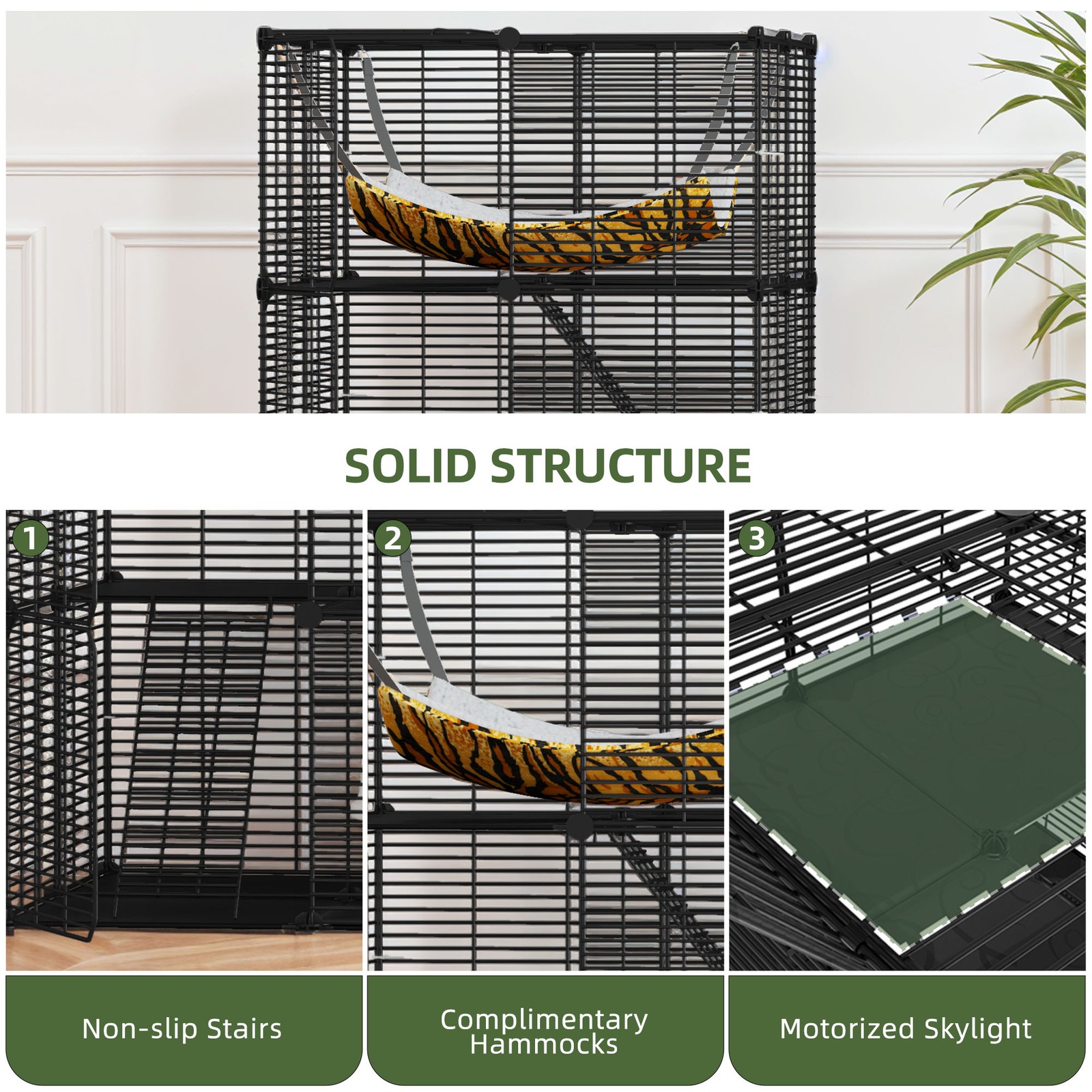 Cat Cage Indoor Enclosures DIY Cat Playpen Metal Kennel with Extra Large Hammock