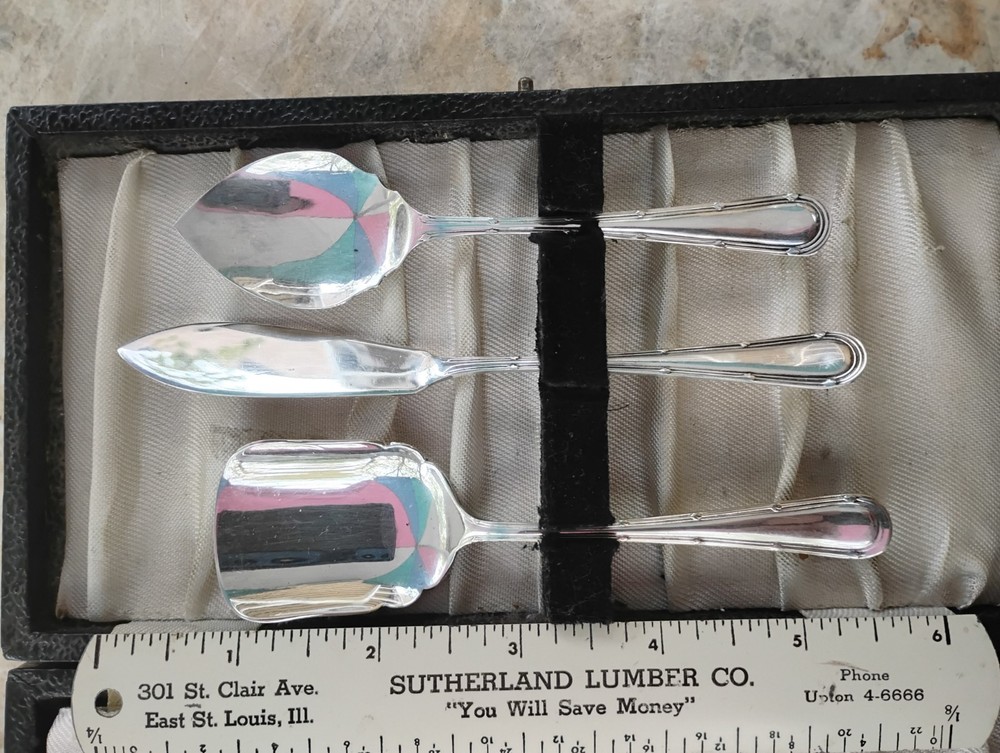 Sweet Antique 19th C Silver Plated 3-pc Dessert Serving Set Storage Case