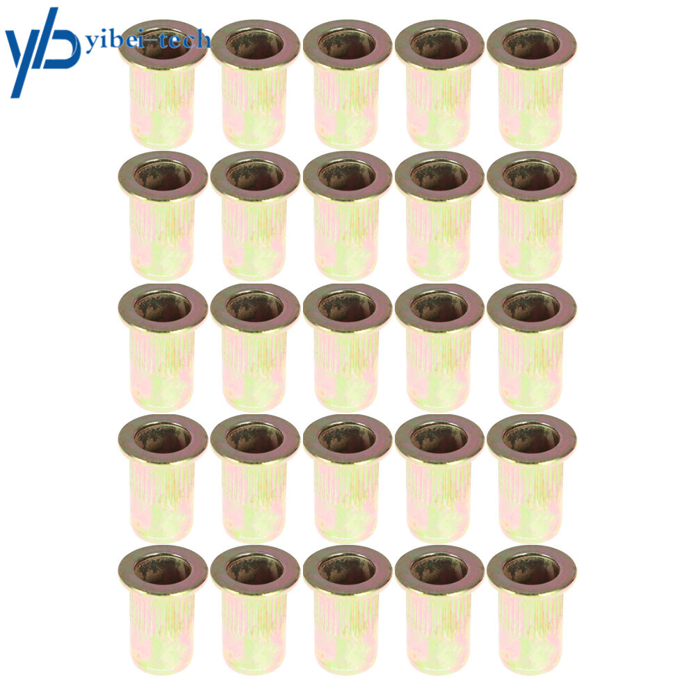 Pack 100 M6 Metric Carbon Steel Rivet Nut Flat Head Threaded Insert Nutsert
