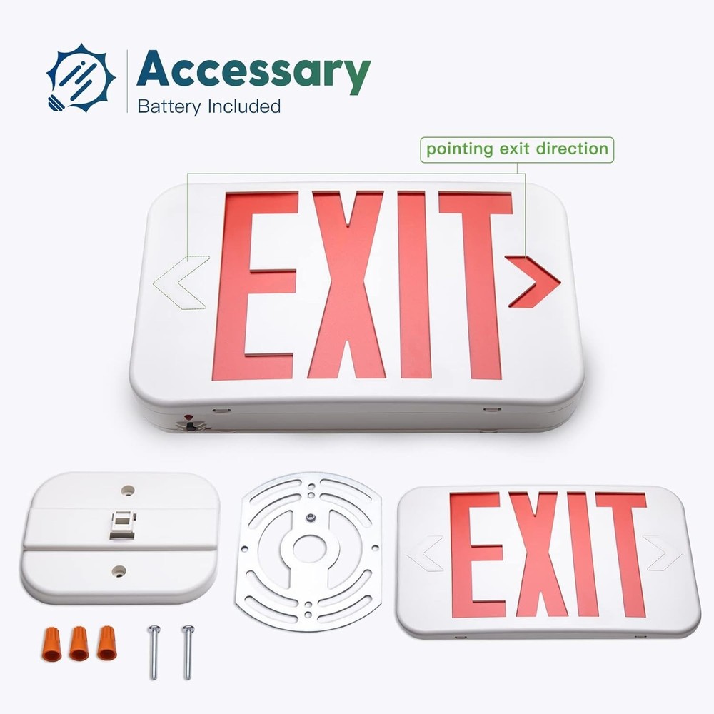 Double-Sided LED Exit Sign Set with Battery Backup and Easy Installation Options