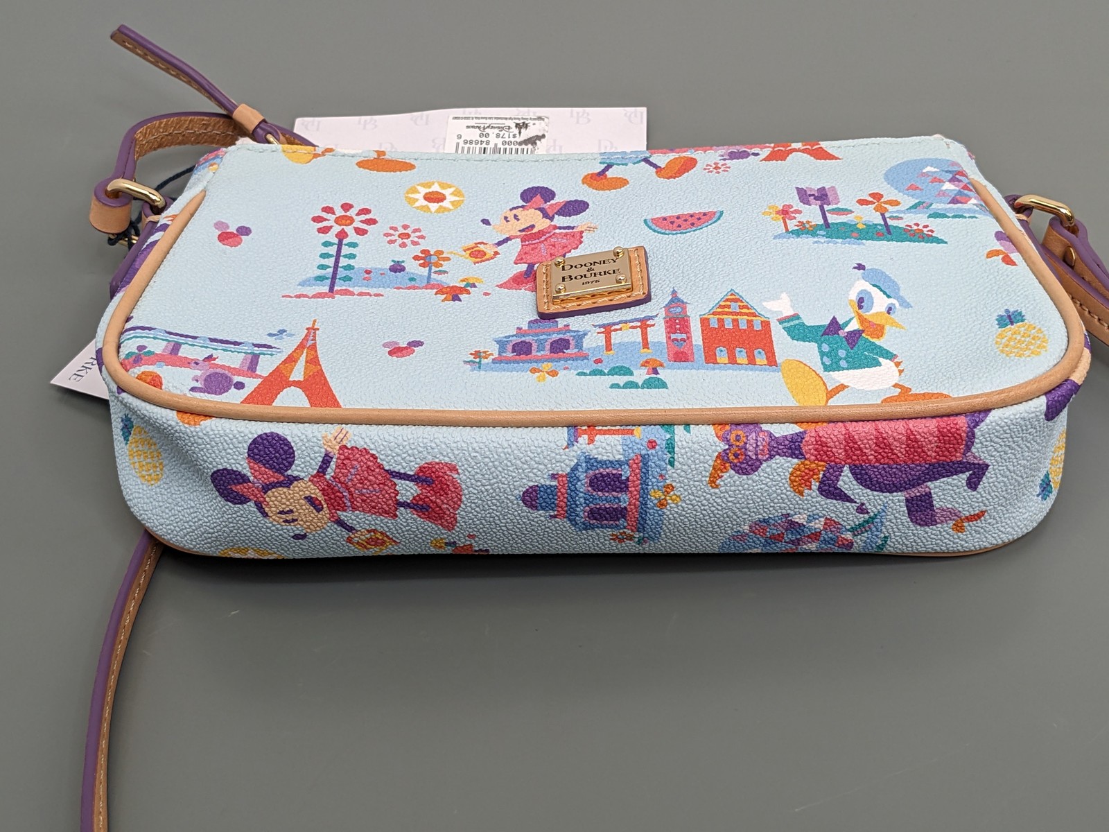 Disney Parks Dooney & Bourke Pouchette Crossbody Bag Epcot Flower Garden Lt Blue