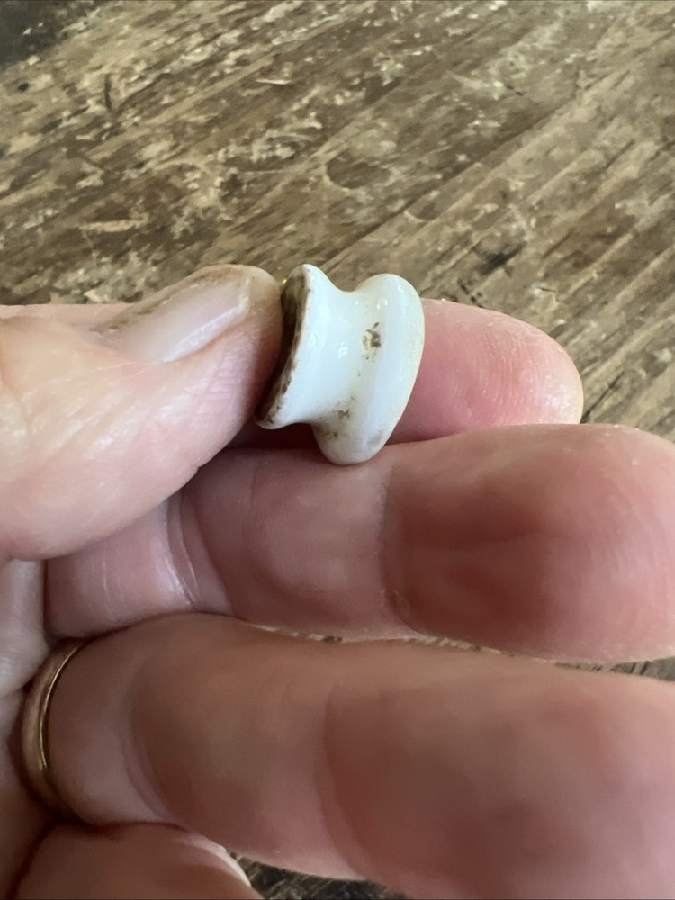Tiny Antique WHITE PORCELAIN DRAWER PULL Chip