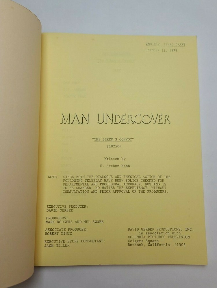 DAVID CASSIDY: MAN UNDERCOVER / E. Arthur Kean 1978 TV Script "Deadly Convoy"