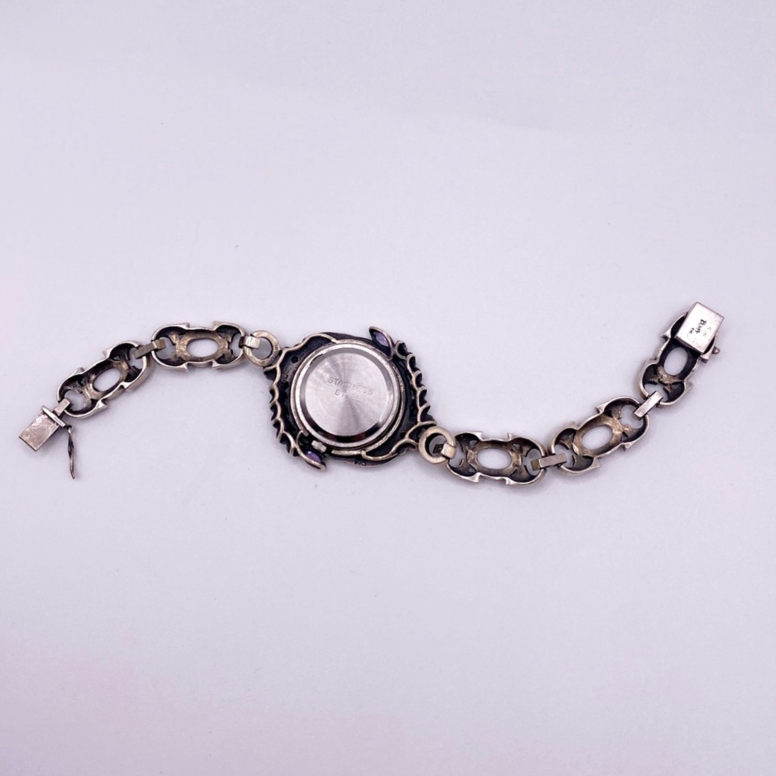 Boma Vintage Sterling Silver With Marcasite And Amethyst Watch 7”