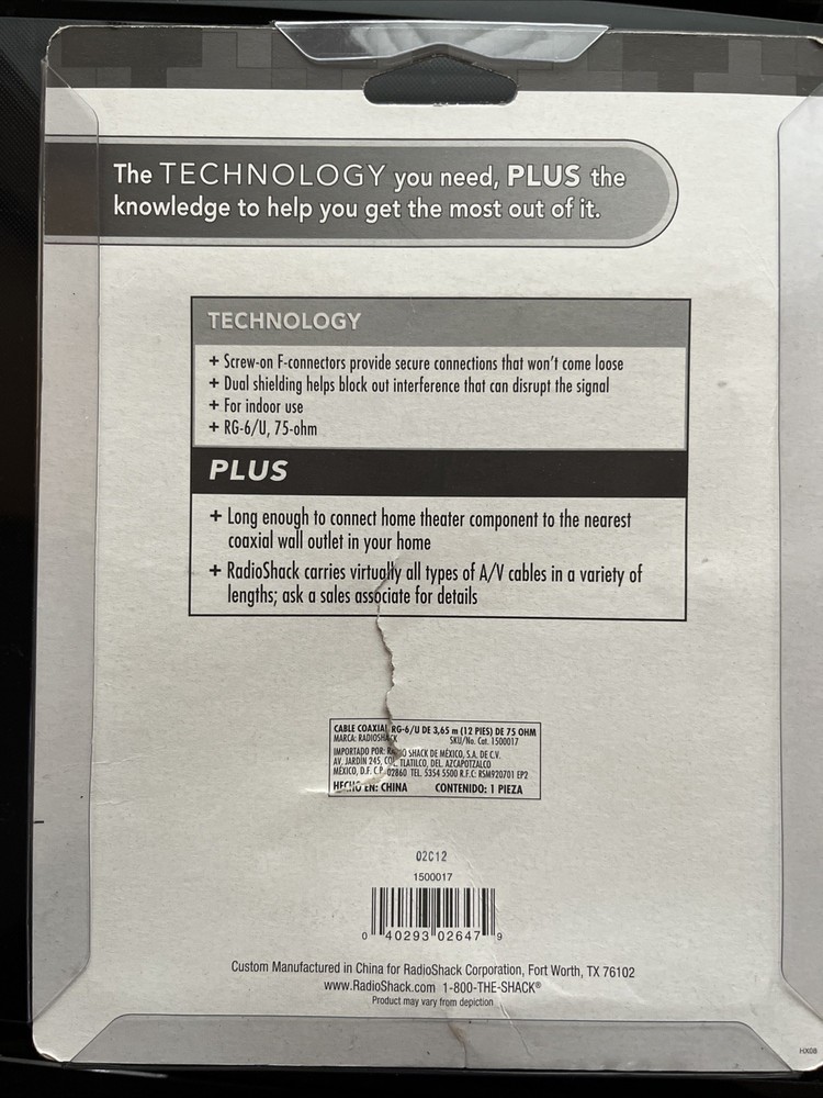 RadioShack 12ft. (3.65M) Coax Cable 1500017