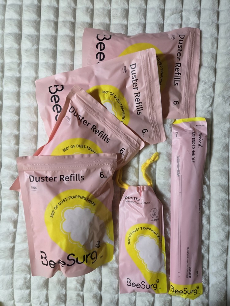 BeeSurg Pink Duster Refill Bundle & Extended Handle 24 Total Refills + Handle
