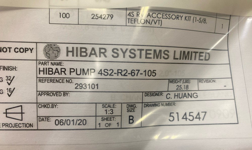 Hibar Systems 4S2-R2-67-105 Metering Pump